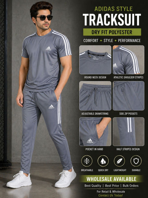 Adidas Style Men's Tracksuit — Dry Fit Polyester
