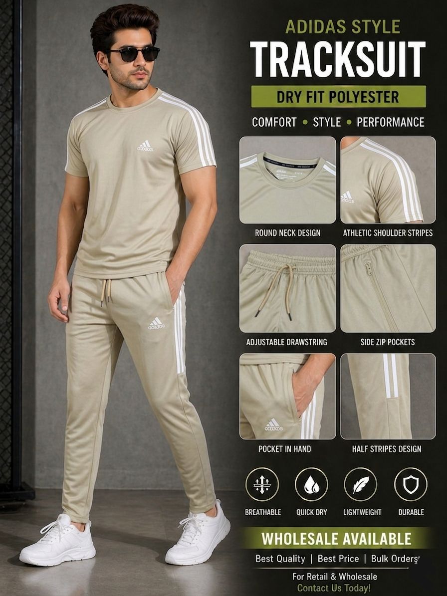 Adidas Style Men's Tracksuit — Dry Fit Polyester