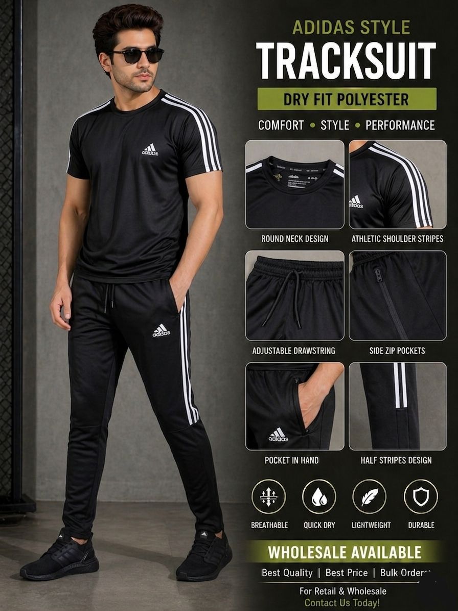Adidas Style Men's Tracksuit — Dry Fit Polyester